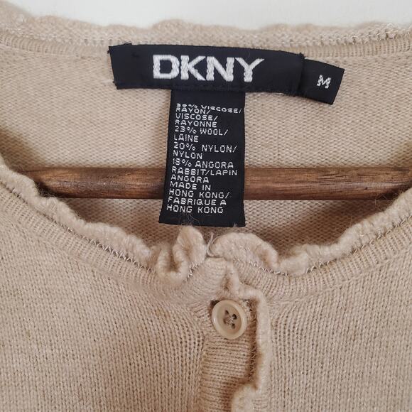 Vintage 90s Y2K Wool Angora Ruffle Cardigan Tan Small - Picture 10 of 10